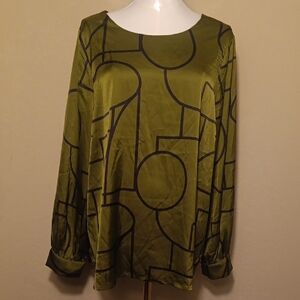 PerSeption Concept Olive Geometric Blouse